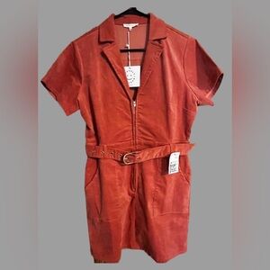 Baevely NWT -Women’s Large -Rust Orange Belted Zip Front Utility Mini Dress